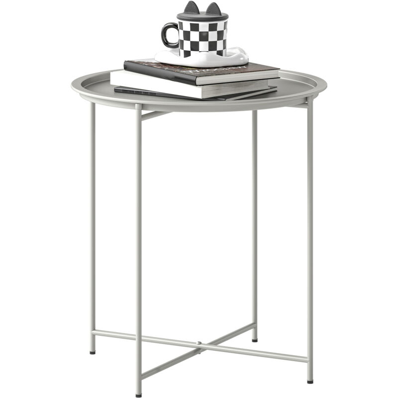 Outsunny 46cm Round Garden Table Side Table with Removable Tray, White