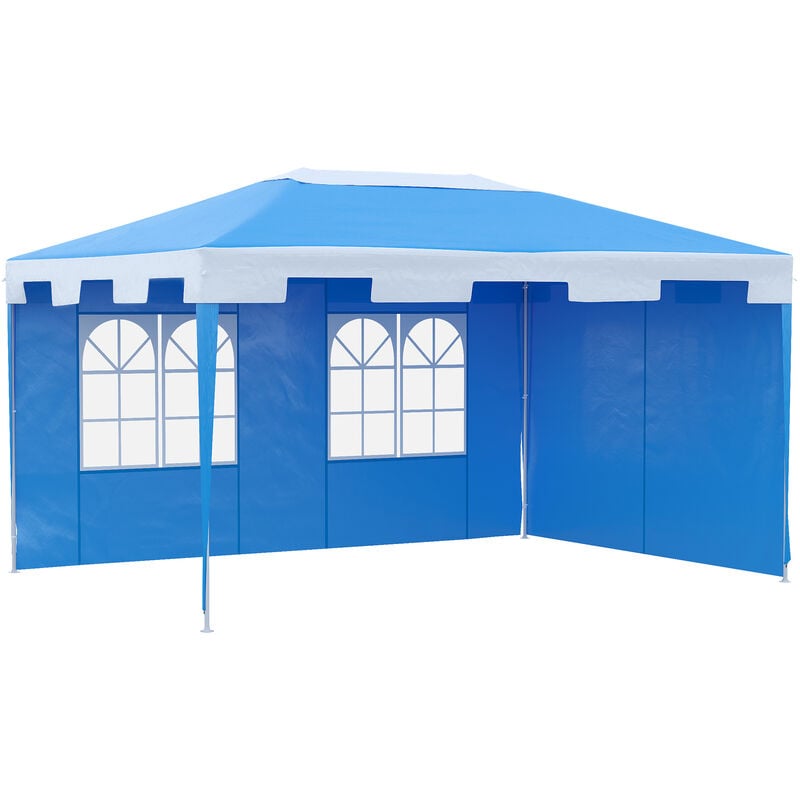 Outsunny 3 x 4 m Garden Gazebo Marquee Party Tent with 2 Sidewalls for Patio Yard Outdoor - Blue