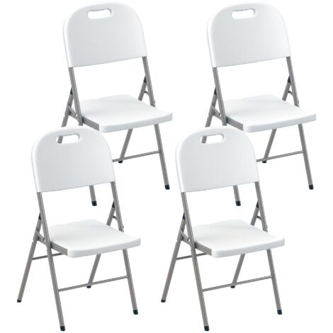 Outsunny 4PCS Folding Chair with Steel Frame, Garden Chair Set, White
