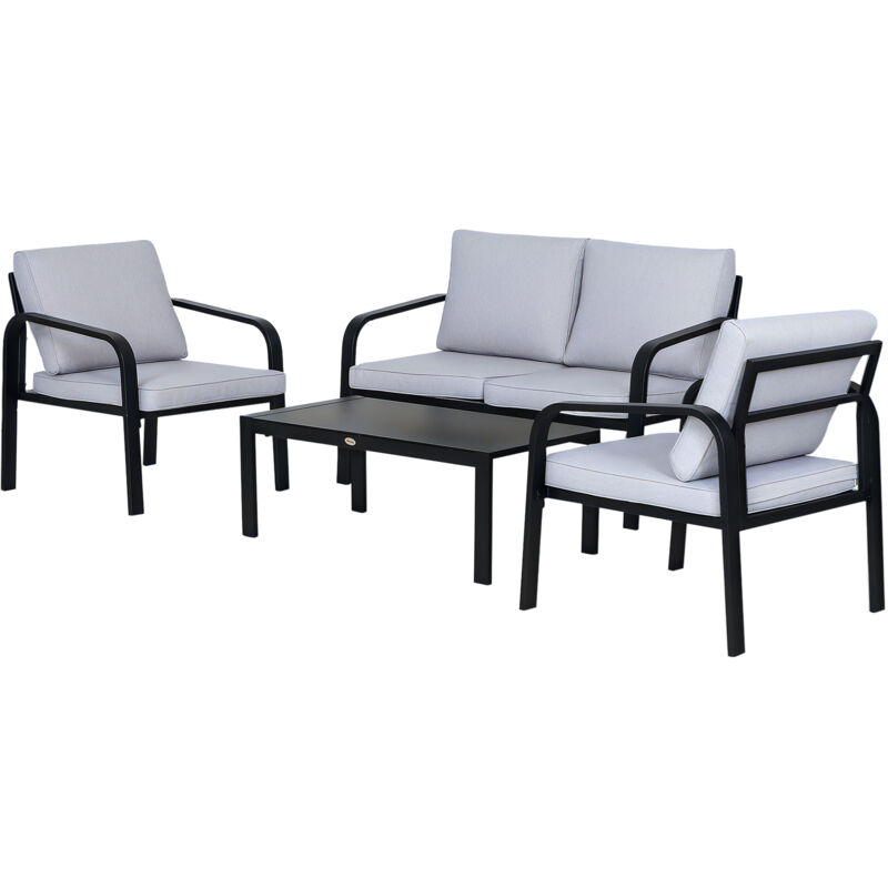 Outsunny - 4pcs Garden Sectional Loveseat Chairs Table Furniture w/ Cushion Black