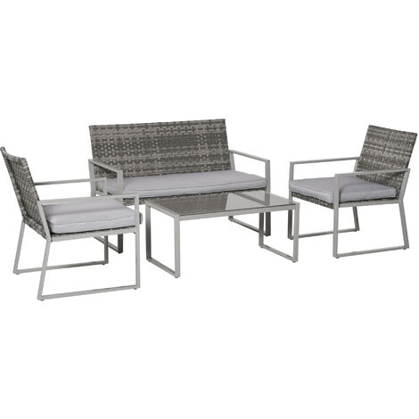 Outsunny 4PCS Outdoor Patio PE Rattan Wicker Sofa Chaise Lounge Furniture Set