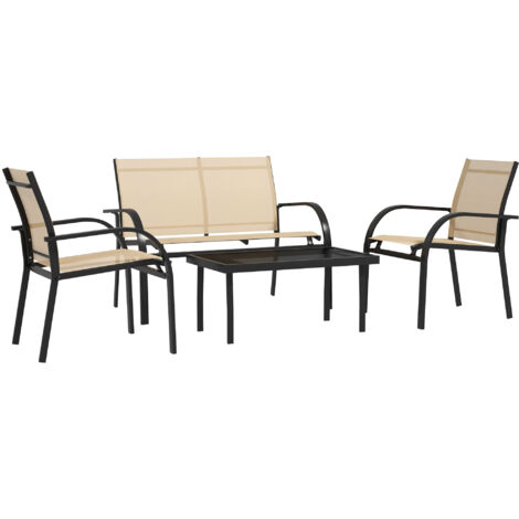Outsunny 4pcs Patio Furniture Set Garden Sofa Glass Top Coffee Table Beige