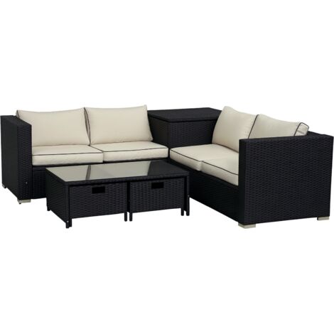 Outsunny 4Pcs Patio Rattan Sofa Garden Furniture Set Table w/ Cushions Black