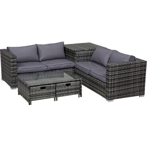 Outsunny 4Pcs Patio Rattan Sofa Garden Furniture Set Table w/ Cushions Grey