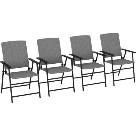 Outsunny 4pcs Rattan Chair Foldable Garden Furniture w/ Armrest Grey