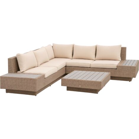 Outsunny 4Pcs Rattan Sofa Set Garden Furniture Set with Armrest Cushions Beige