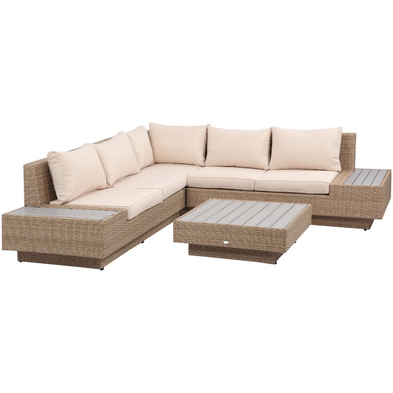 Outsunny 4Pcs Rattan Sofa Set Garden Furniture Set with Armrest Cushions Beige