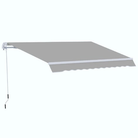 main image of "Outsunny 4x2.5m Retractable Manual Awning Window Door Sun Shade Canopy with Fittings and Crank Handle Light Grey"