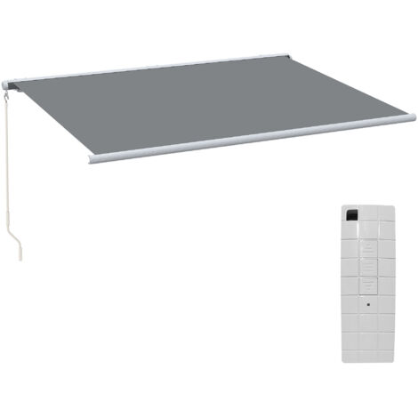 Outsunny 4x3m Full Cassette Electric/Manual Retractable Awning with Remote Controller, Sun Canopies for Patio Door Window with Remote Controller, Grey