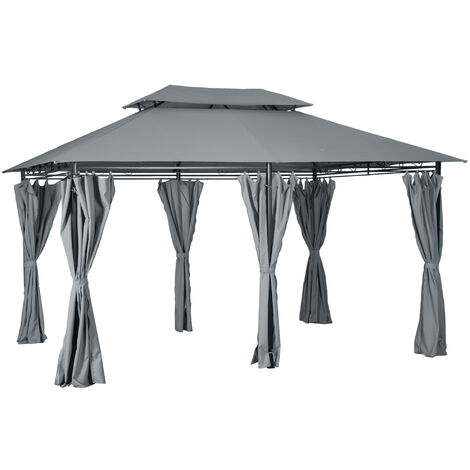 main image of "Outsunny 4x3m Metal Gazebo Canopy Party Tent Garden Shelter w/ Curtains Grey"