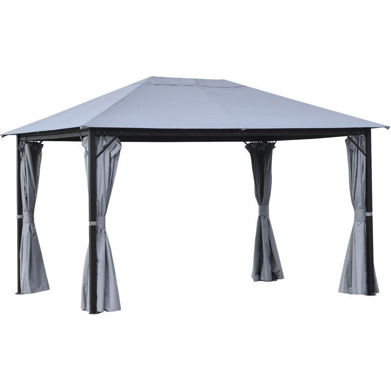 Outsunny - 4 X 3(M) Outdoor Gazebo Canopy Pavilion W/ Curtains Netting Sidewalls - Grey