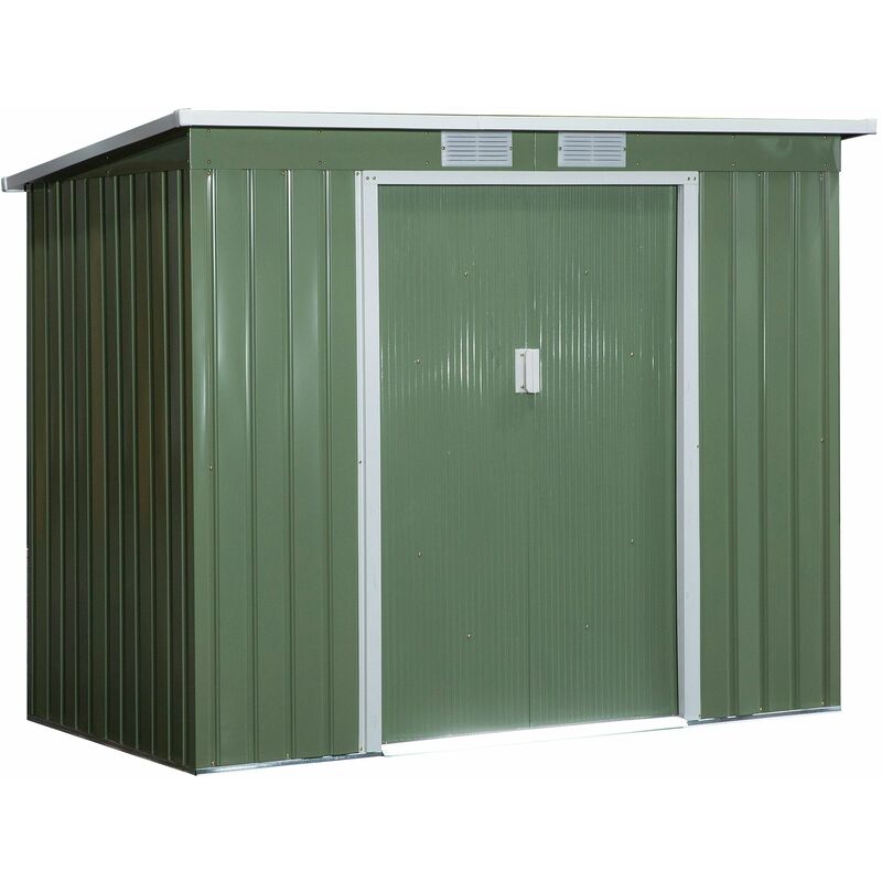 Outsunny - 4x5ft Steel Garden Storage Shed w/ Double Door Window Sloped Roof