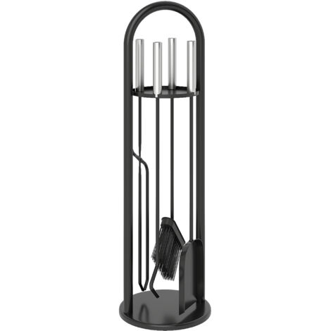 Outsunny 5 PCS Fireplace Companion Set, Metal Fireside Companion Set, Silver