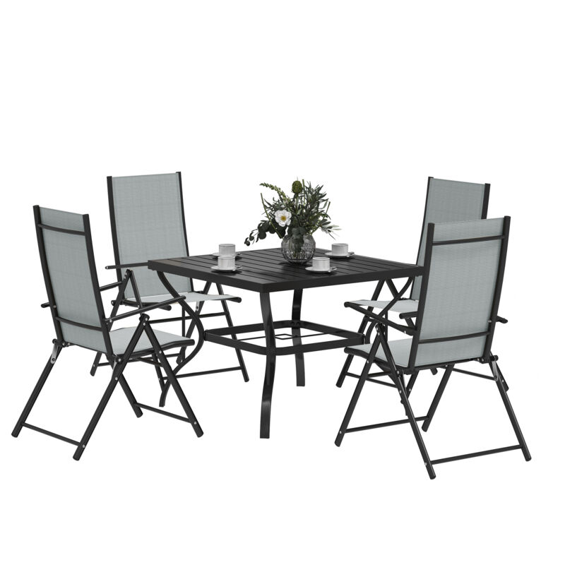 Outsunny - 5 PCs Garden Dining Set, Folding Chairs and Metal Top Table, Grey
