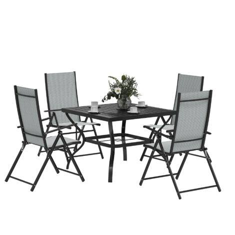 Outsunny 5 PCs Garden Dining Set, Folding Chairs and Metal Top Table, Grey