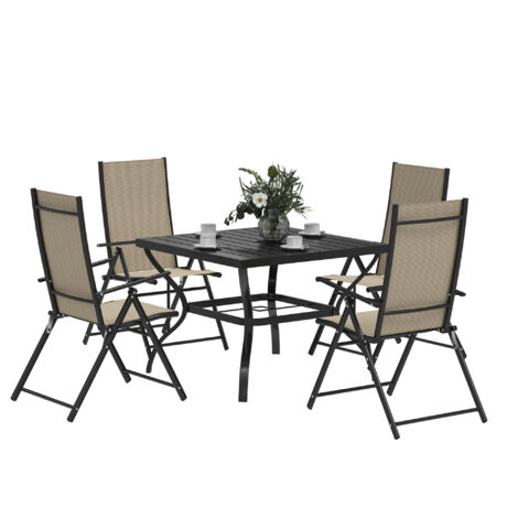 Outsunny 5 PCs Garden Dining Set, Folding Chairs and Metal Top Table, Khaki