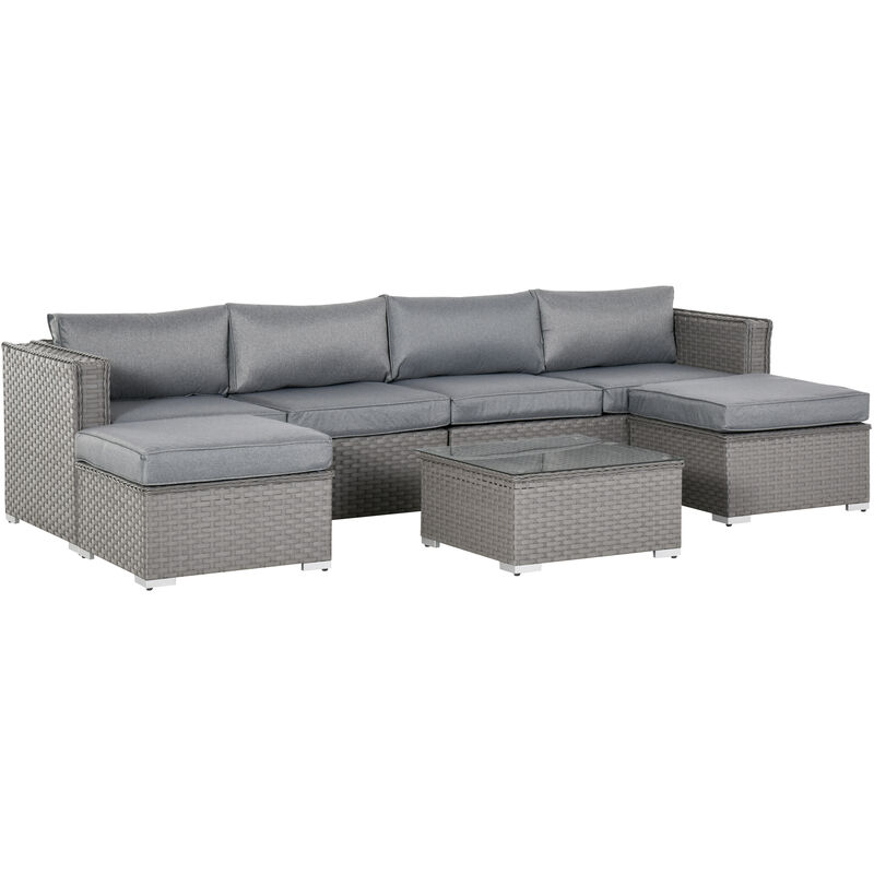 5 Pcs PE Rattan Corner Sofa Set Outdoor Conservatory Furniture w/ Cushion - Outsunny