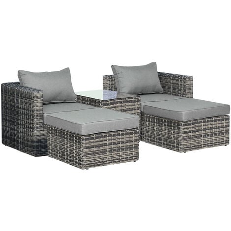 Outsunny 5 Pcs Rattan Garden Furniture Set Single Sofa Stool Coffee Table Mixed grey