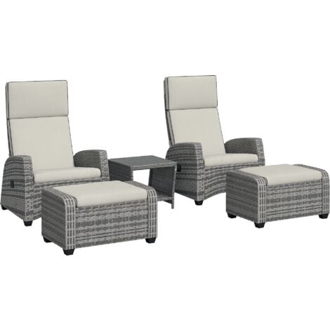 Outsunny 5 PCs Rattan Garden Furniture Set with Reclining Chairs, Grey