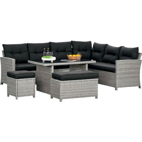 Outsunny 5 PCs Rattan Garden Furniture Set with Stools, Table, Cushion, Grey
