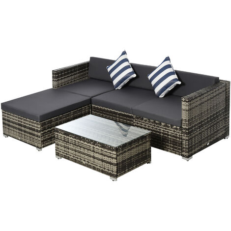 main image of "Outsunny 5 Pcs Rattan Outdoor Sofa Seat Set Wicker w/ Cushions Patio Garden"