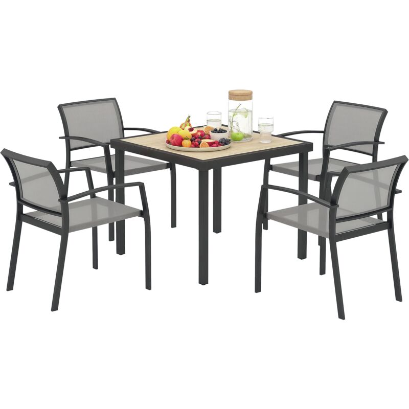 Outsunny - 5 Piece Garden Furniture Set With 4 Stackable Armchairs, Grey