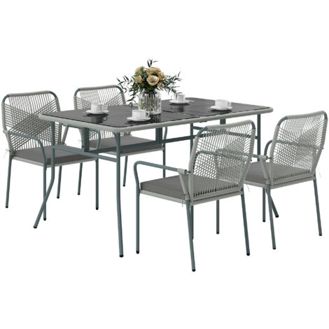 Outsunny 5 Piece PE Rattan Garden Dining Set with Cushions, Light Grey