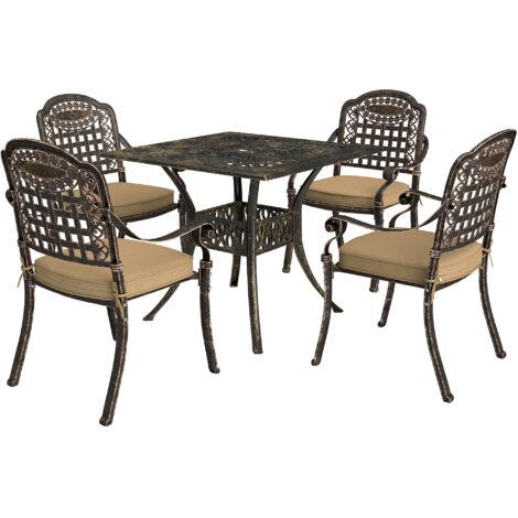 Outsunny 5 Pieces Cast Aluminium Garden Dining Set with Parasol Hole, Bronze