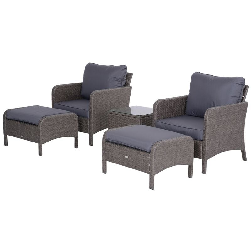 Outsunny 5 Pieces Outdoor Patio Furniture Set Wicker Conversation Set Grey