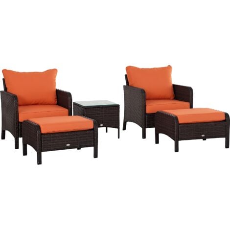 Outsunny 5 Pieces Outdoor Patio Furniture Set Wicker Conversation Set Brown
