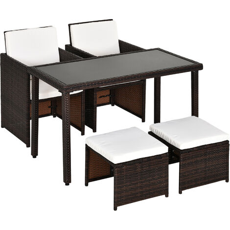 Outsunny 5 Pieces Rattan Garden Furniture Sofa Set w/ Table Chair Footrest Brown