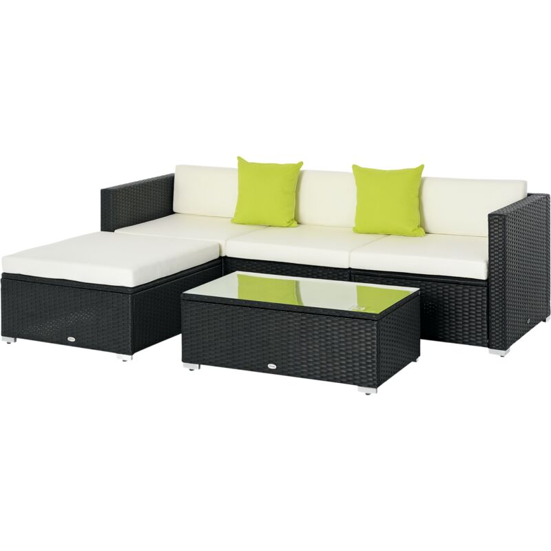 Outsunny - 5 Pieces Rattan Sofa Set Wicker Sectional Cushion Patio Black