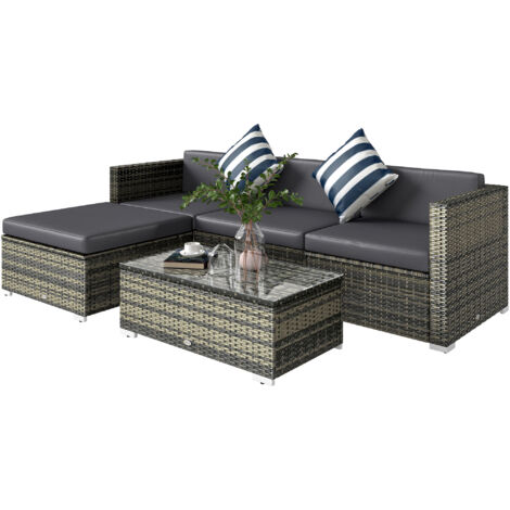 Outsunny 5 Pieces Rattan Sofa Set Wicker Sectional Cushion Patio Mixed Grey
