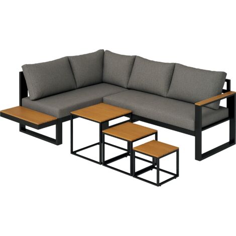 Outsunny 5-tlg. Gartenmöbel-Set, Gartengarnitur mit Ecksofa, Doppelsofa, Couchtisch, Balkonmöbel-Set mit Sitzkissen, Gartenlounge-Set für Terrasse, Balkon, Grau
