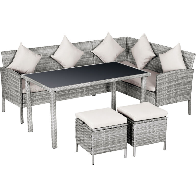 5-tlg. Gartenmöbel Set, Rattan Sitzgruppe mit Fußhocker, Metall, Grau, 134 x 60 x 75 cm - Outsunny