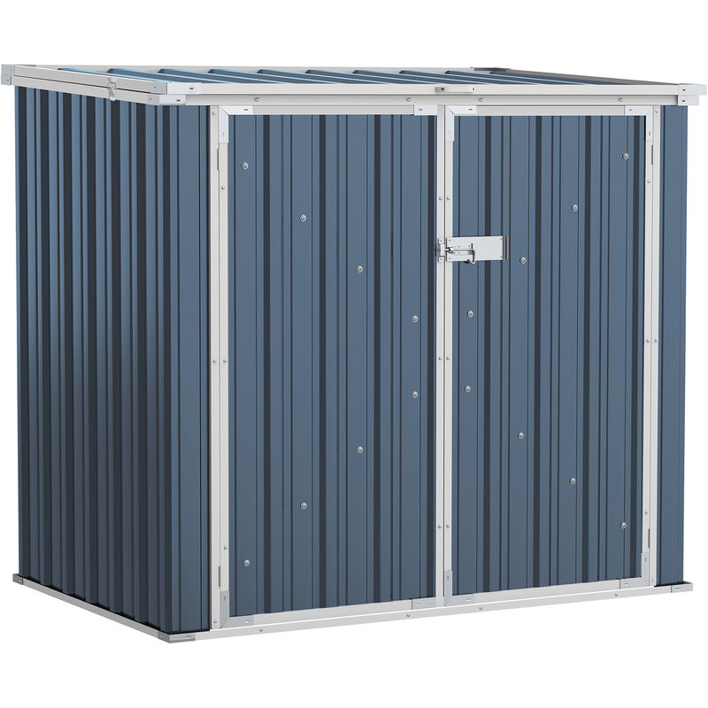 Outsunny - 2-Bin Steel Rubbish Storage Shed w/ Double Locking Doors, Openable Lid - Grey