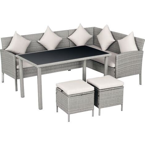 Outsunny 5Pcs Rattan Dining Corner Sofa Set, Garden Furniture Set, Beige