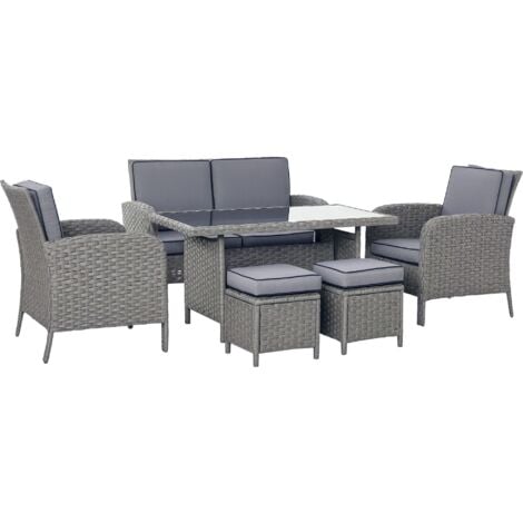Outsunny 6 PCS All Weather PE Rattan Dining Table Sofa Furniture Set w/ Cushions