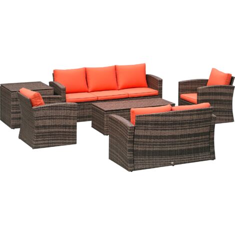 Outsunny 6 PCS Patio Rattan Sofa Set Conversation Furniture Orange