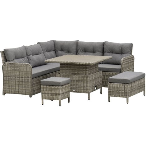 Outsunny 6 PCs Rattan Garden Furniture Sectional Corner Sofa, Grey