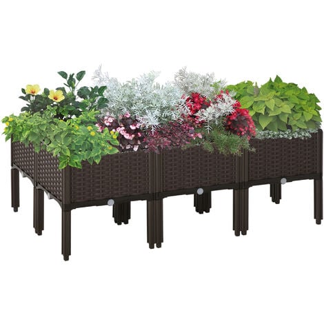 Outsunny 6-piece Elevated Flower Bed Vegetable Herb Planter Plastic, Brown