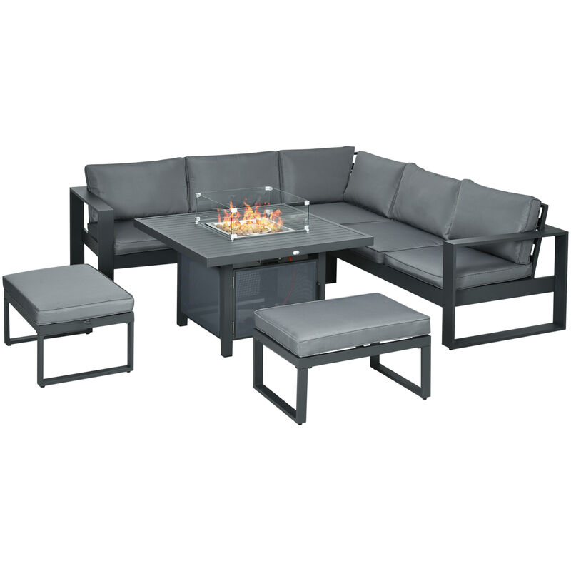 6-Piece Garden Furniture Set with Firepit Table Outdoor Sofa Aluminium - Outsunny