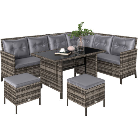 Outsunny 6 Pieces Sofa Set Furniture Rattan Cushion Seat Wicker Black Garden Grey