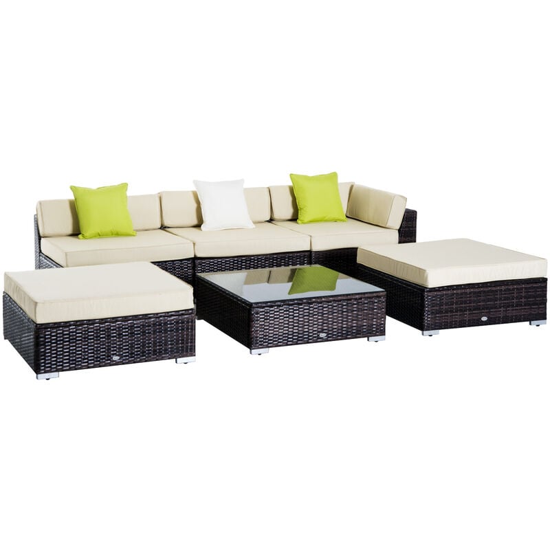 6 Pieces Wicker Rattan Funiture Set Deluxe Garden Conservatory Cushion Sofa - Outsunny