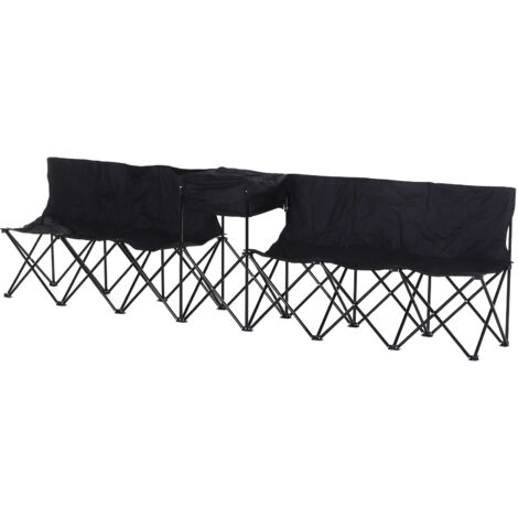 Outsunny 6 Seat Folding Sports Bench Portable Sports Team Bench Spectator Chair with Cooler Bag and Carrying Bag for Outdoor Picnic Camping - Black