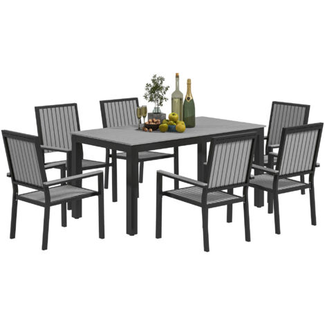 Outsunny 6 Seater Aluminium Garden Dining Set with Stackable Chairs, Grey