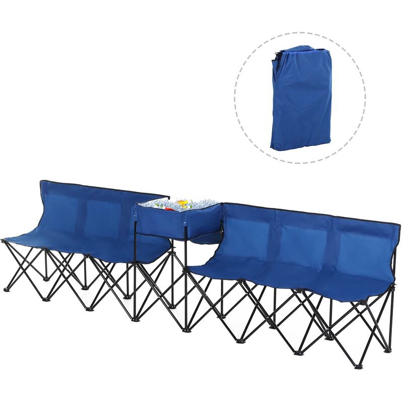 6-Seater Chair Bench w/ Cooler Bag Metal Frame Carry Case Camping Blue - Outsunny