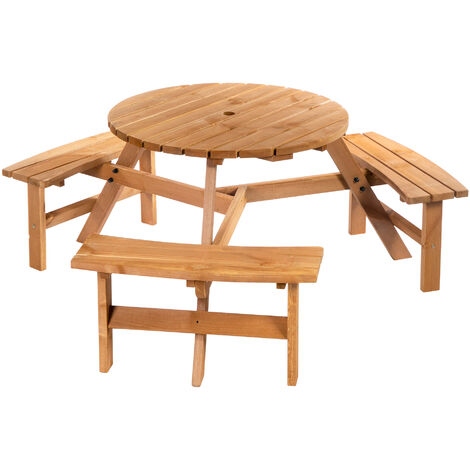 Outsunny 6 Seater Fir Wood Parasol Table Bench Set Outdoor