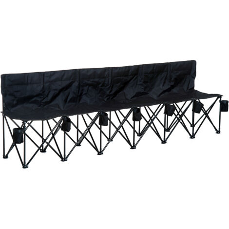 Outsunny 6 Seater Folding Bench Camping Chair with Cup Holder Black