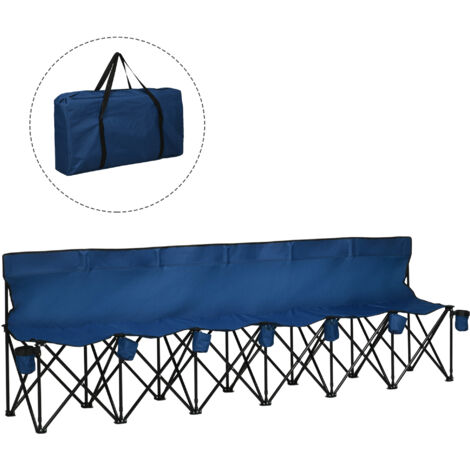 Outsunny 6 Seater Folding Bench Camping Chair with Cup Holder Blue